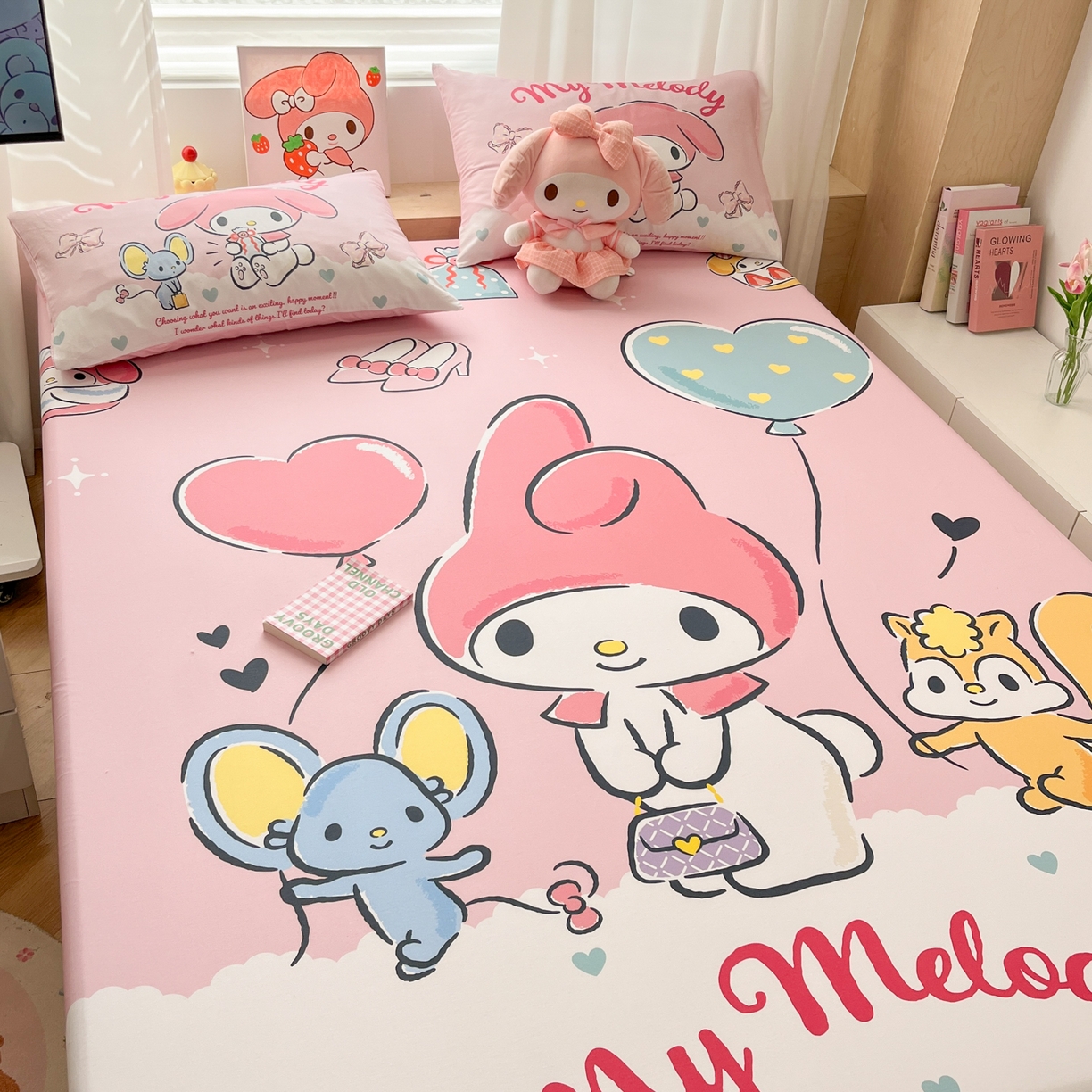 91家纺网 家纺一手货源 找家纺 孩子王家纺 2026新款卡通全棉正版授权大版三丽鸥系列四件套单品单床笠（含防伪码） 卡哇伊美乐蒂