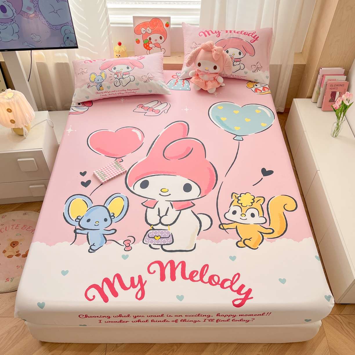 91家纺网 家纺一手货源 找家纺 孩子王家纺 2026新款卡通全棉正版授权大版三丽鸥系列四件套单品单床笠（含防伪码） 卡哇伊美乐蒂