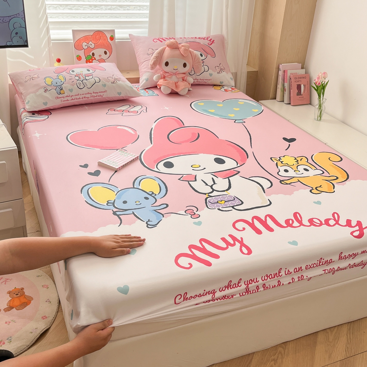 91家纺网 家纺一手货源 找家纺 孩子王家纺 2026新款卡通全棉正版授权大版三丽鸥系列四件套单品单床笠（含防伪码） 卡哇伊美乐蒂