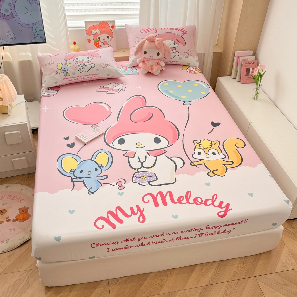 91家纺网 家纺一手货源 找家纺 孩子王家纺 2026新款卡通全棉正版授权大版三丽鸥系列四件套单品单床笠（含防伪码） 卡哇伊美乐蒂