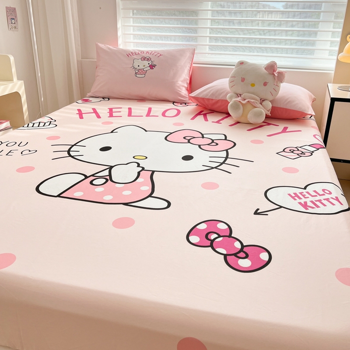 91家纺网 家纺一手货源 找家纺 孩子王家纺 2026新款卡通全棉正版授权大版三丽鸥系列四件套单品单床笠（含防伪码） 时尚KT