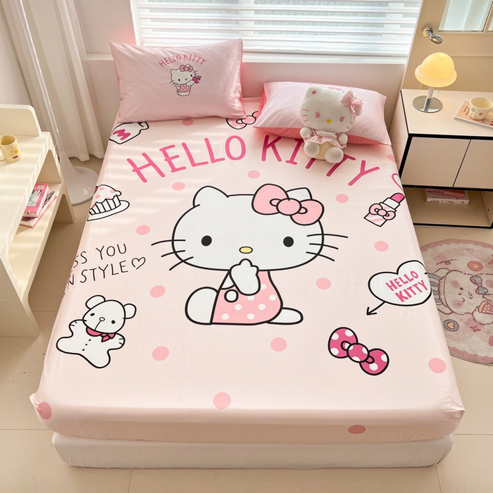 91家纺网 家纺一手货源 找家纺 孩子王家纺 2026新款卡通全棉正版授权大版三丽鸥系列四件套单品单床笠（含防伪码） 时尚KT