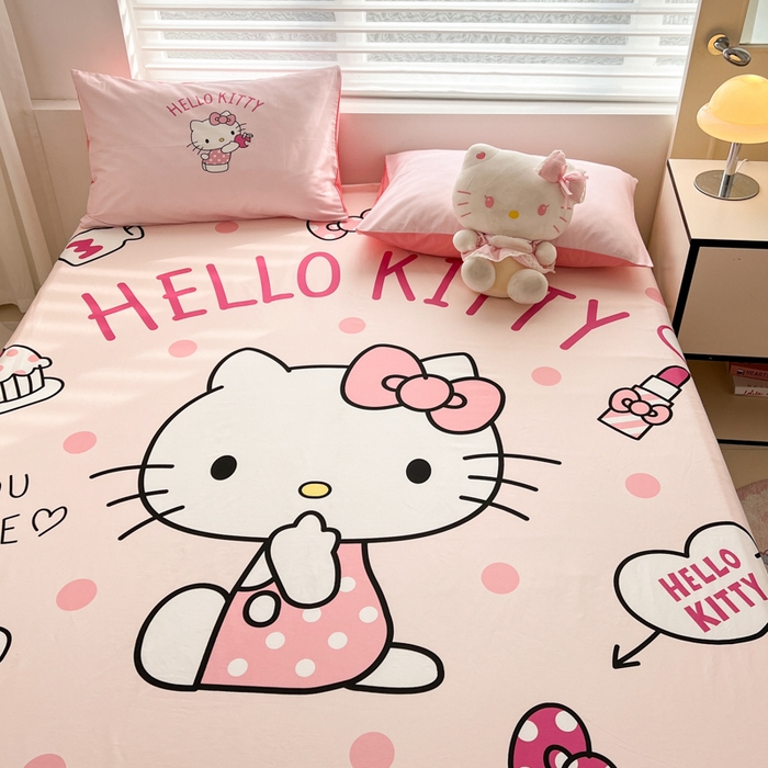 91家纺网 家纺一手货源 找家纺 孩子王家纺 2026新款卡通全棉正版授权大版三丽鸥系列四件套单品单床笠（含防伪码） 时尚KT