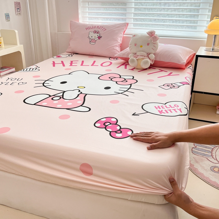 91家纺网 家纺一手货源 找家纺 孩子王家纺 2026新款卡通全棉正版授权大版三丽鸥系列四件套单品单床笠（含防伪码） 时尚KT