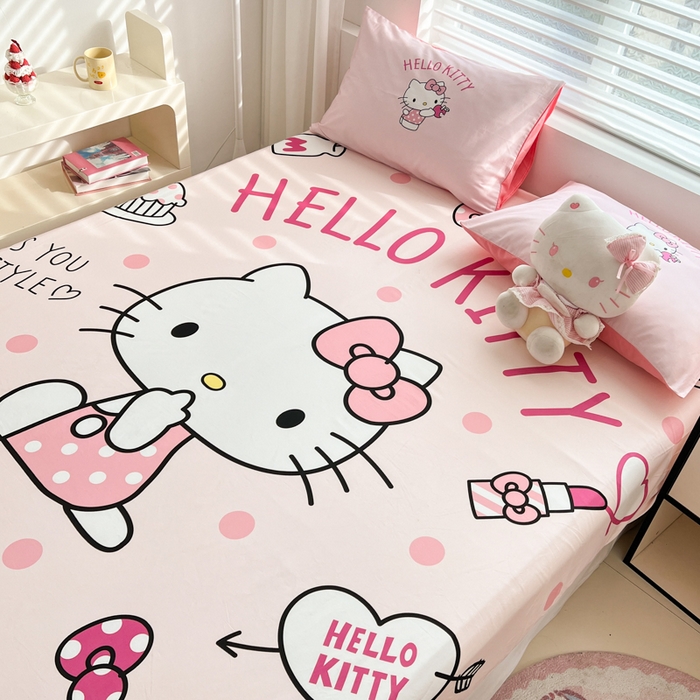 91家纺网 家纺一手货源 找家纺 孩子王家纺 2026新款卡通全棉正版授权大版三丽鸥系列四件套单品单床笠（含防伪码） 时尚KT