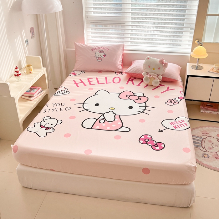 91家纺网 家纺一手货源 找家纺 孩子王家纺 2026新款卡通全棉正版授权大版三丽鸥系列四件套单品单床笠（含防伪码） 时尚KT