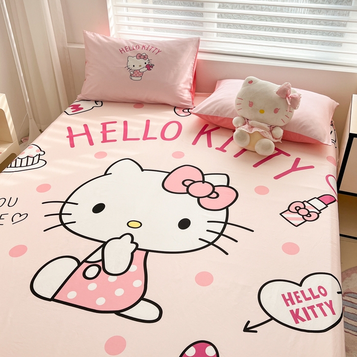 91家纺网 家纺一手货源 找家纺 孩子王家纺 2026新款卡通全棉正版授权大版三丽鸥系列四件套单品单床笠（含防伪码） 时尚KT