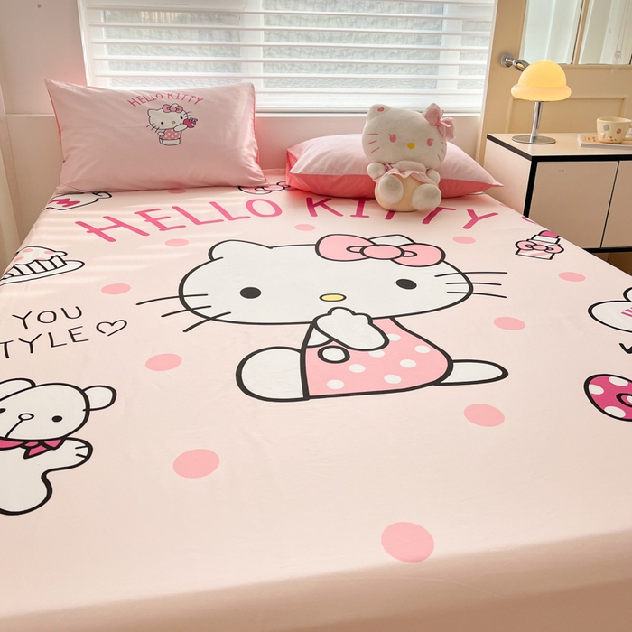 91家纺网 家纺一手货源 找家纺 孩子王家纺 2026新款卡通全棉正版授权大版三丽鸥系列四件套单品单床笠（含防伪码） 时尚KT