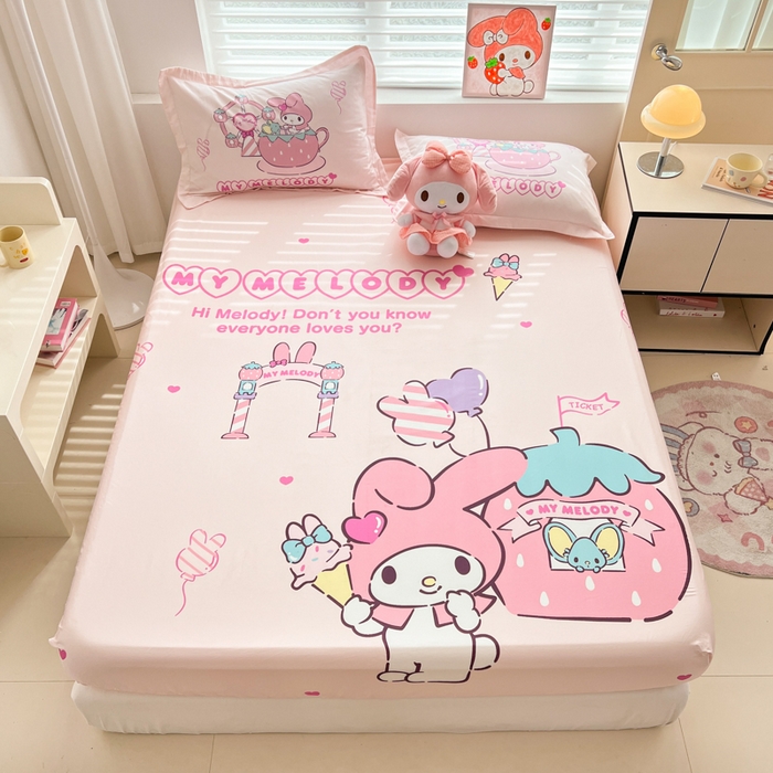 91家纺网 家纺一手货源 找家纺 孩子王家纺 2026新款卡通全棉正版授权大版三丽鸥系列四件套单品单床笠（含防伪码） 甜甜美乐蒂
