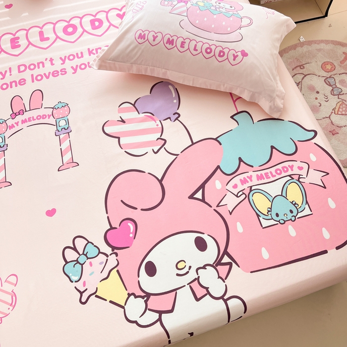 91家纺网 家纺一手货源 找家纺 孩子王家纺 2026新款卡通全棉正版授权大版三丽鸥系列四件套单品单床笠（含防伪码） 甜甜美乐蒂