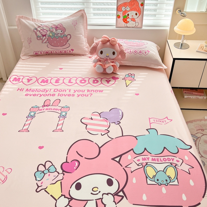 91家纺网 家纺一手货源 找家纺 孩子王家纺 2026新款卡通全棉正版授权大版三丽鸥系列四件套单品单床笠（含防伪码） 甜甜美乐蒂