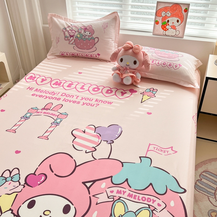 91家纺网 家纺一手货源 找家纺 孩子王家纺 2026新款卡通全棉正版授权大版三丽鸥系列四件套单品单床笠（含防伪码） 甜甜美乐蒂