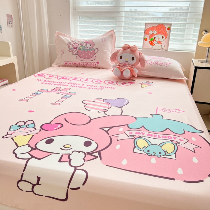 91家纺网 家纺一手货源 找家纺 孩子王家纺 2026新款卡通全棉正版授权大版三丽鸥系列四件套单品单床笠（含防伪码） 甜甜美乐蒂