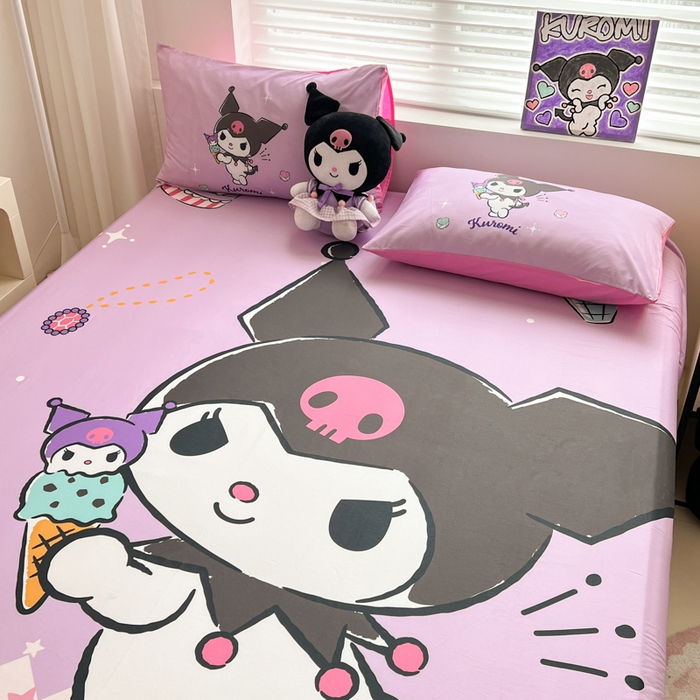 91家纺网 家纺一手货源 找家纺 孩子王家纺 2026新款卡通全棉正版授权大版三丽鸥系列四件套单品单床笠（含防伪码） 甜筒库洛米