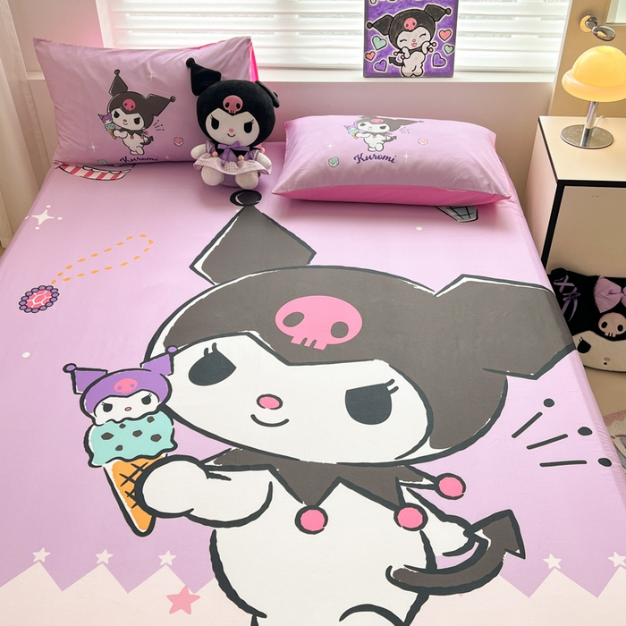 91家纺网 家纺一手货源 找家纺 孩子王家纺 2026新款卡通全棉正版授权大版三丽鸥系列四件套单品单床笠（含防伪码） 甜筒库洛米