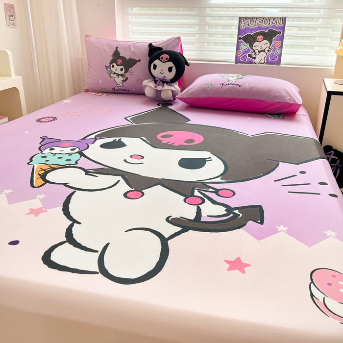 91家纺网 家纺一手货源 找家纺 孩子王家纺 2026新款卡通全棉正版授权大版三丽鸥系列四件套单品单床笠（含防伪码） 甜筒库洛米