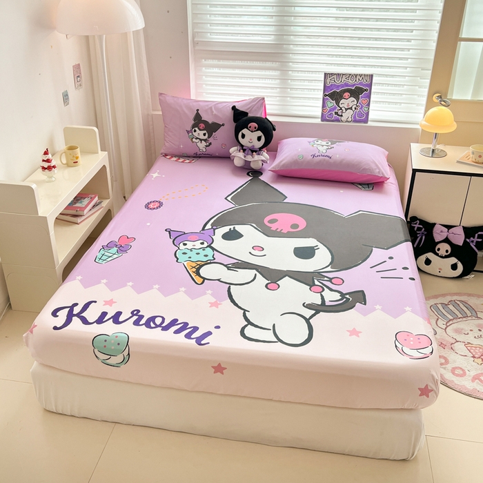 91家纺网 家纺一手货源 找家纺 孩子王家纺 2026新款卡通全棉正版授权大版三丽鸥系列四件套单品单床笠（含防伪码） 甜筒库洛米