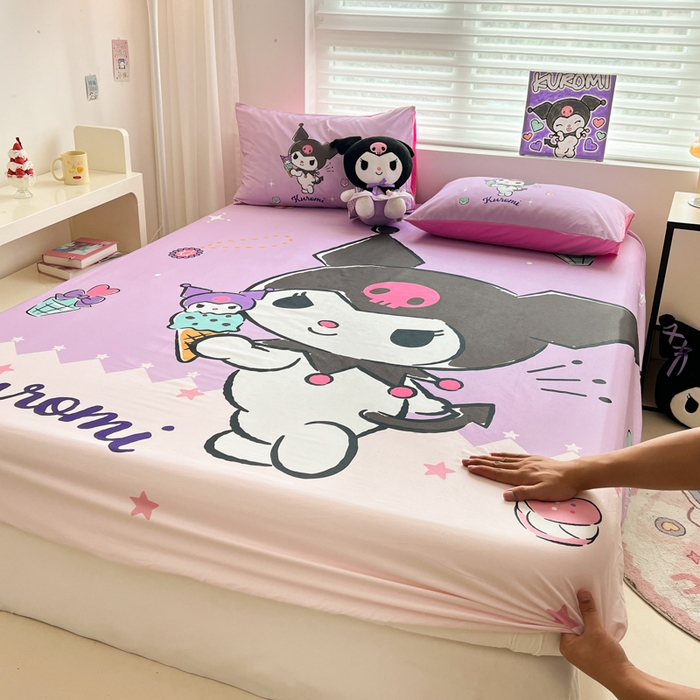 91家纺网 家纺一手货源 找家纺 孩子王家纺 2026新款卡通全棉正版授权大版三丽鸥系列四件套单品单床笠（含防伪码） 甜筒库洛米