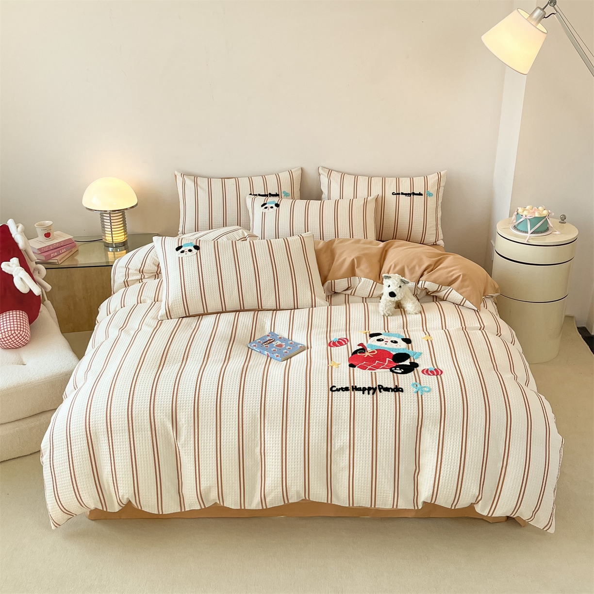 91家纺网 家纺一手货源 找家纺 眷恋家纺 2026新款全棉纯棉A版华夫格B版40支毛巾绣四件套 苹果小熊