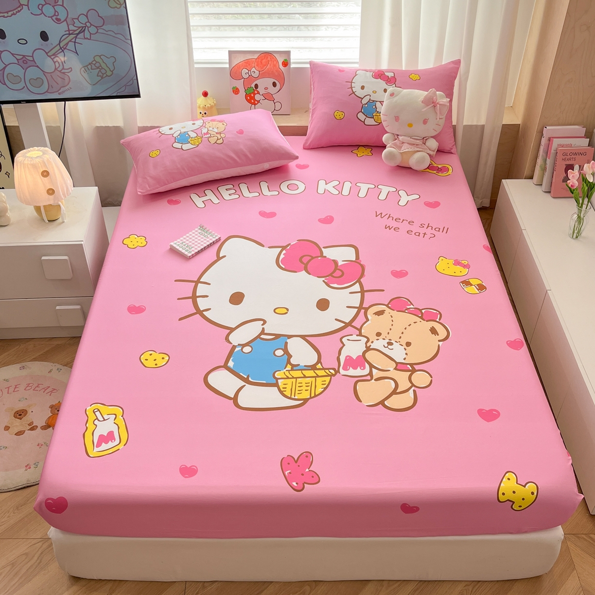 孩子王家纺 2026新款卡通全棉正版授权大版三丽鸥系列四件套单品单床笠（含防伪码） 温柔kt