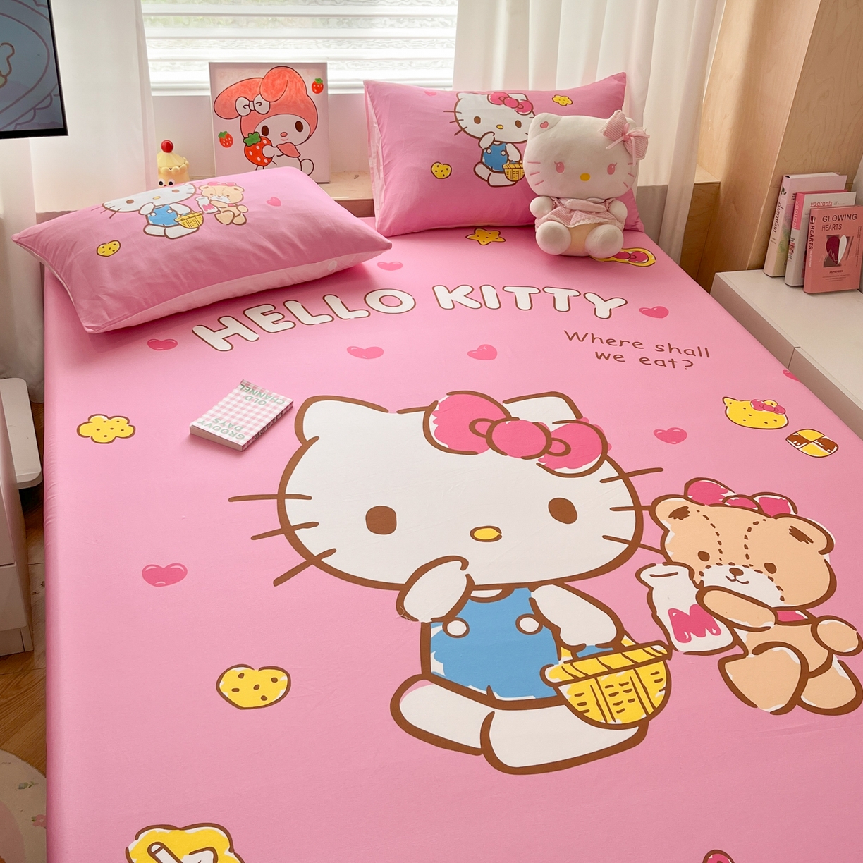 91家纺网 家纺一手货源 找家纺 孩子王家纺 2026新款卡通全棉正版授权大版三丽鸥系列四件套单品单床笠（含防伪码） 温柔kt