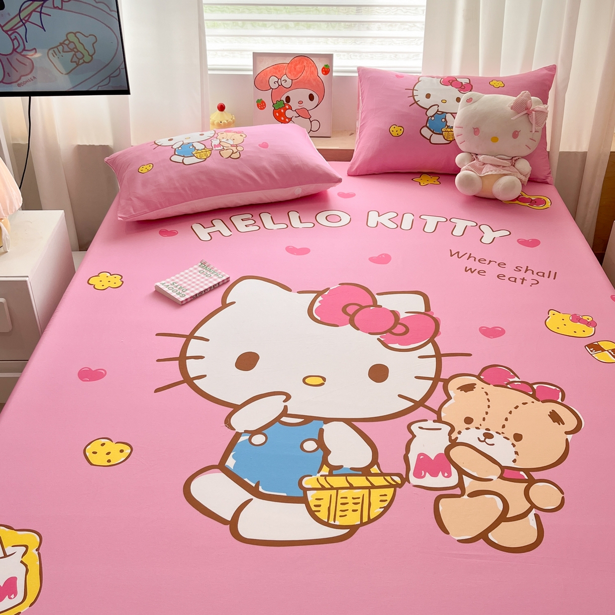 91家纺网 家纺一手货源 找家纺 孩子王家纺 2026新款卡通全棉正版授权大版三丽鸥系列四件套单品单床笠（含防伪码） 温柔kt