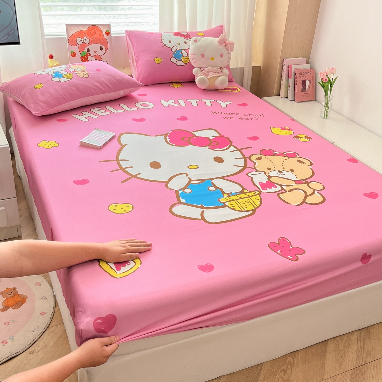 91家纺网 家纺一手货源 找家纺 孩子王家纺 2026新款卡通全棉正版授权大版三丽鸥系列四件套单品单床笠（含防伪码） 温柔kt