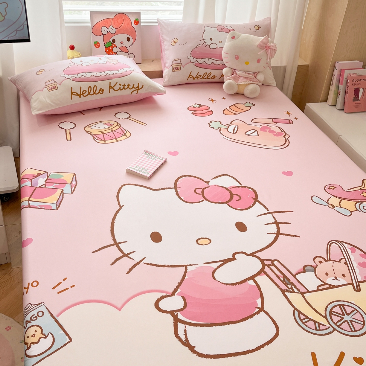 91家纺网 家纺一手货源 找家纺 孩子王家纺 2026新款卡通全棉正版授权大版三丽鸥系列四件套单品单床笠（含防伪码） 香香kt