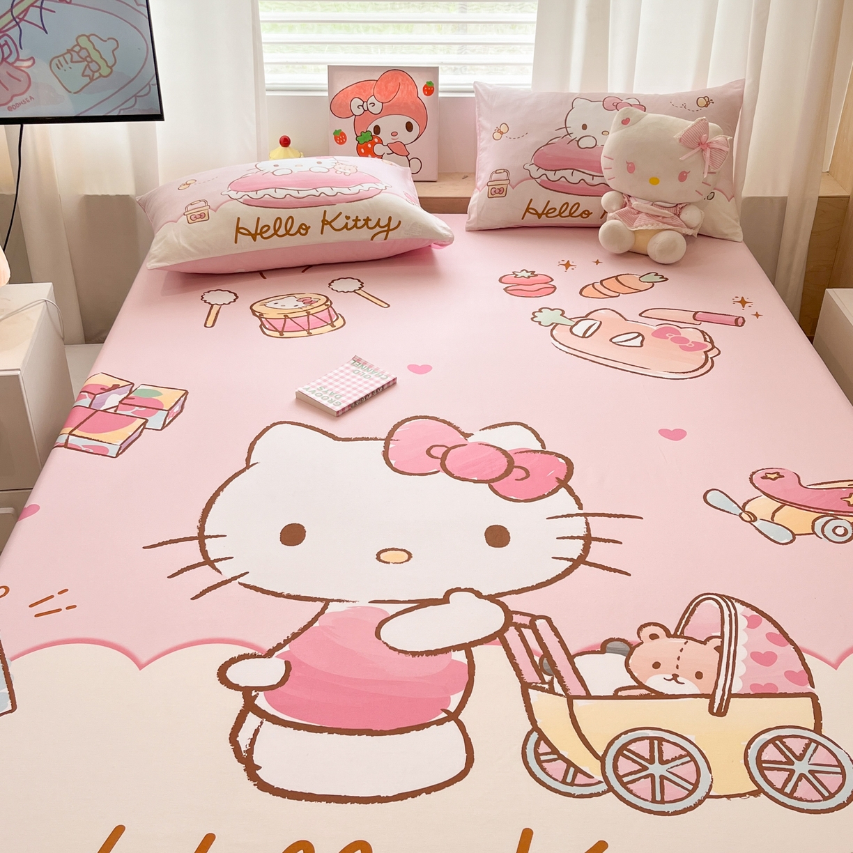 91家纺网 家纺一手货源 找家纺 孩子王家纺 2026新款卡通全棉正版授权大版三丽鸥系列四件套单品单床笠（含防伪码） 香香kt