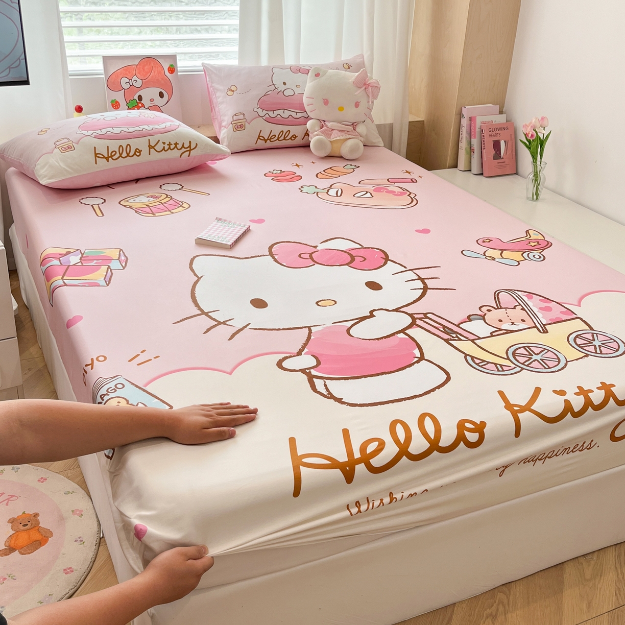 91家纺网 家纺一手货源 找家纺 孩子王家纺 2026新款卡通全棉正版授权大版三丽鸥系列四件套单品单床笠（含防伪码） 香香kt