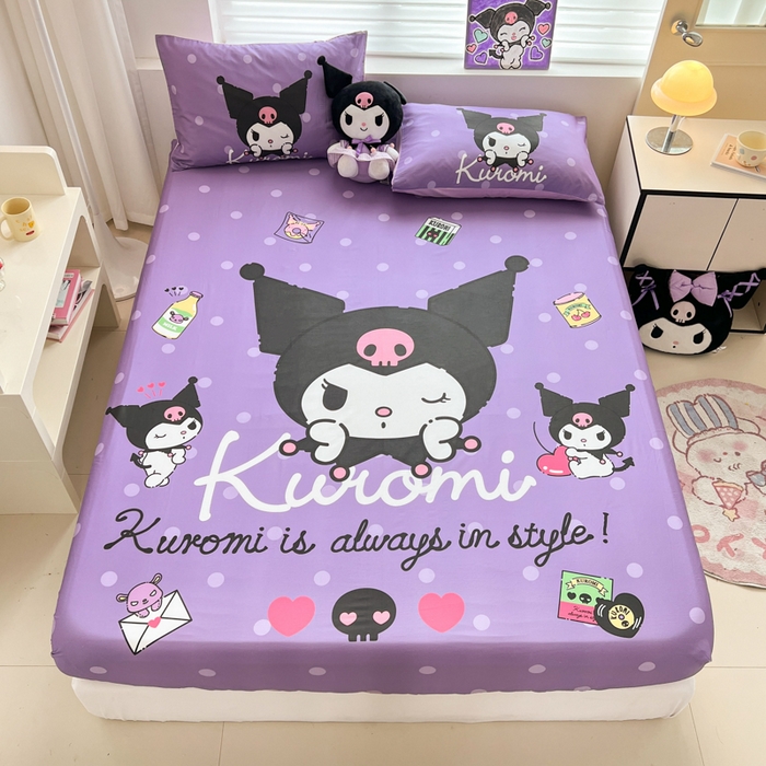 91家纺网 家纺一手货源 找家纺 孩子王家纺 2026新款卡通全棉正版授权大版三丽鸥系列四件套单品单床笠（含防伪码） 圆点库洛米