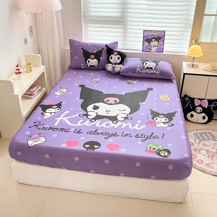 91家纺网 家纺一手货源 找家纺 孩子王家纺 2026新款卡通全棉正版授权大版三丽鸥系列四件套单品单床笠（含防伪码） 圆点库洛米