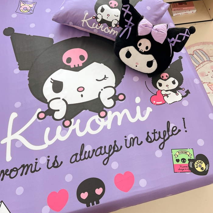 91家纺网 家纺一手货源 找家纺 孩子王家纺 2026新款卡通全棉正版授权大版三丽鸥系列四件套单品单床笠（含防伪码） 圆点库洛米