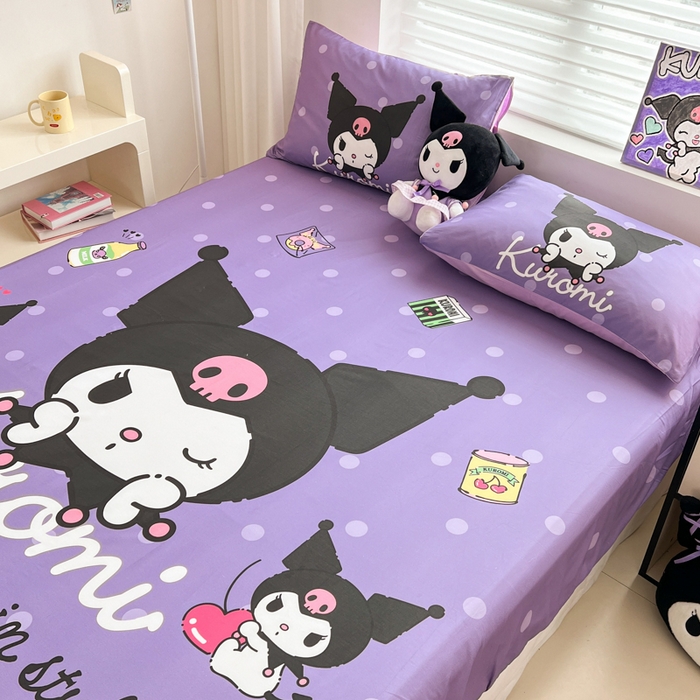 91家纺网 家纺一手货源 找家纺 孩子王家纺 2026新款卡通全棉正版授权大版三丽鸥系列四件套单品单床笠（含防伪码） 圆点库洛米