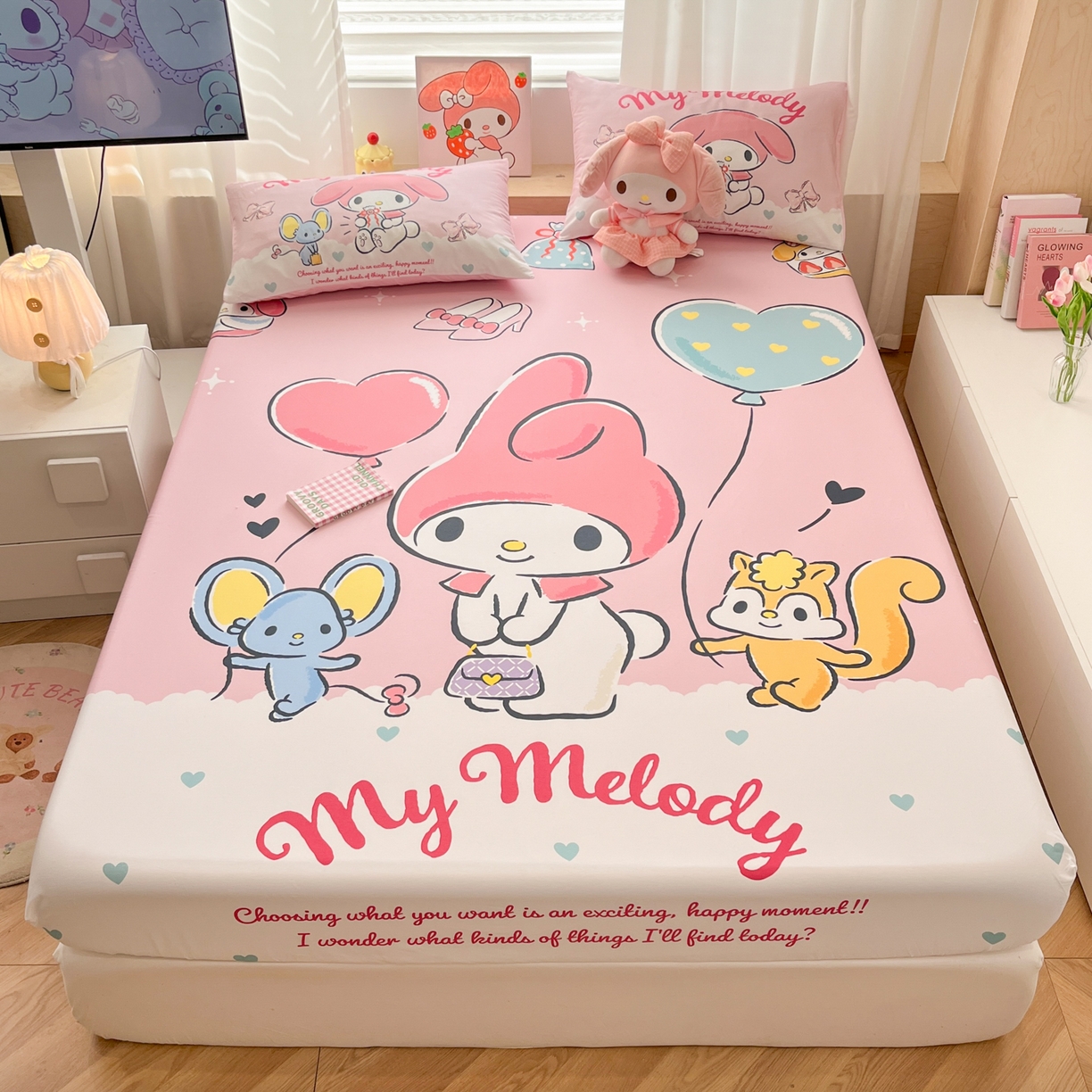 91家纺网 家纺一手货源 找家纺 孩子王家纺 2026新款卡通全棉正版授权大版三丽鸥系列四件套单品单床笠（含防伪码） 卡哇伊美乐蒂