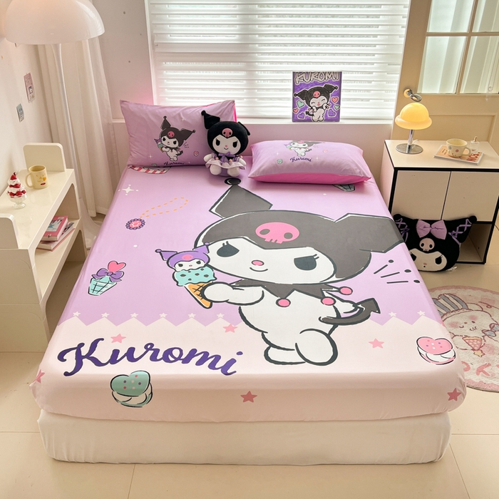 91家纺网 家纺一手货源 找家纺 孩子王家纺 2026新款卡通全棉正版授权大版三丽鸥系列四件套单品单床笠（含防伪码） 甜筒库洛米