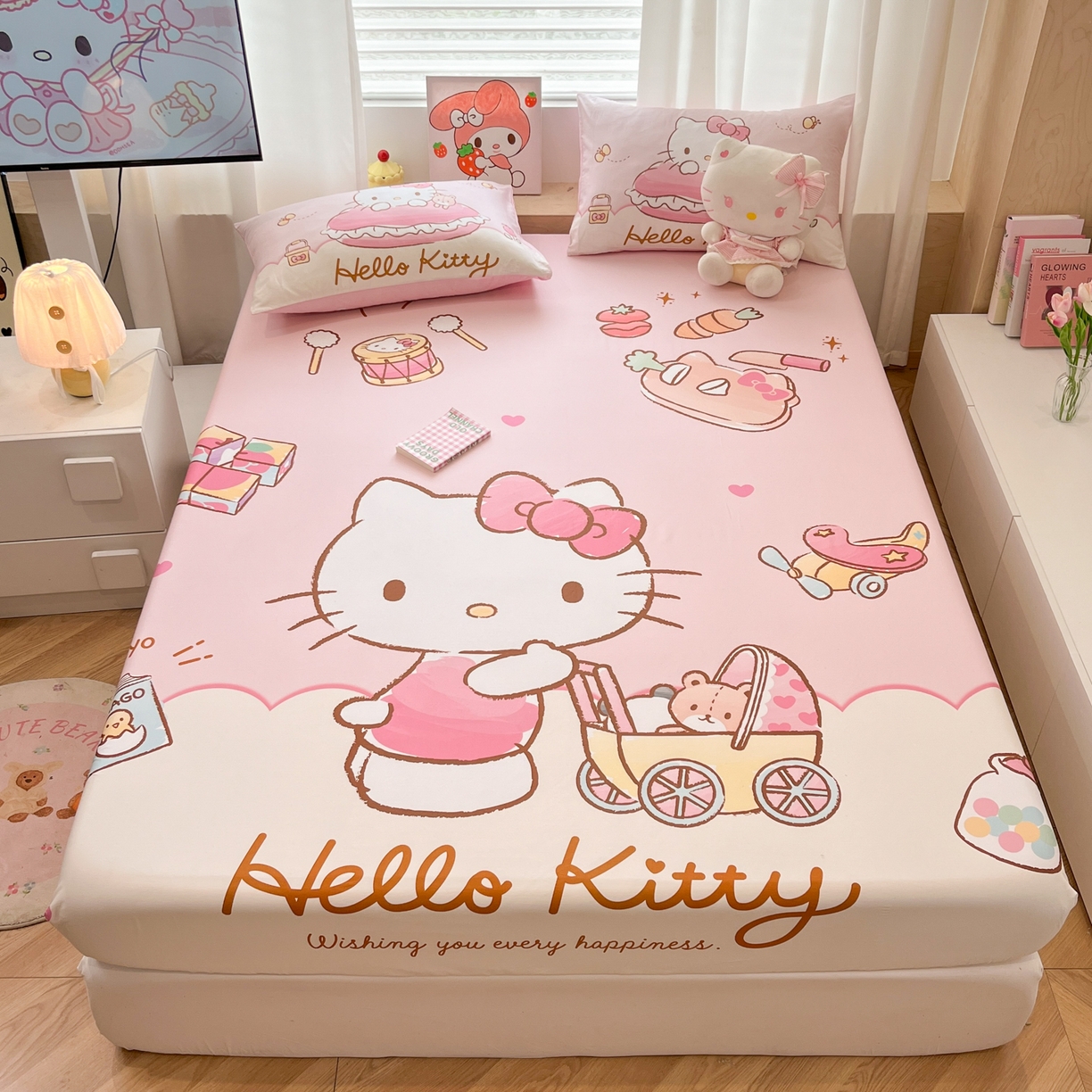 91家纺网 家纺一手货源 找家纺 （总）孩子王家纺 2026新款卡通全棉正版授权大版三丽鸥系列四件套单品单床笠（含防伪码）