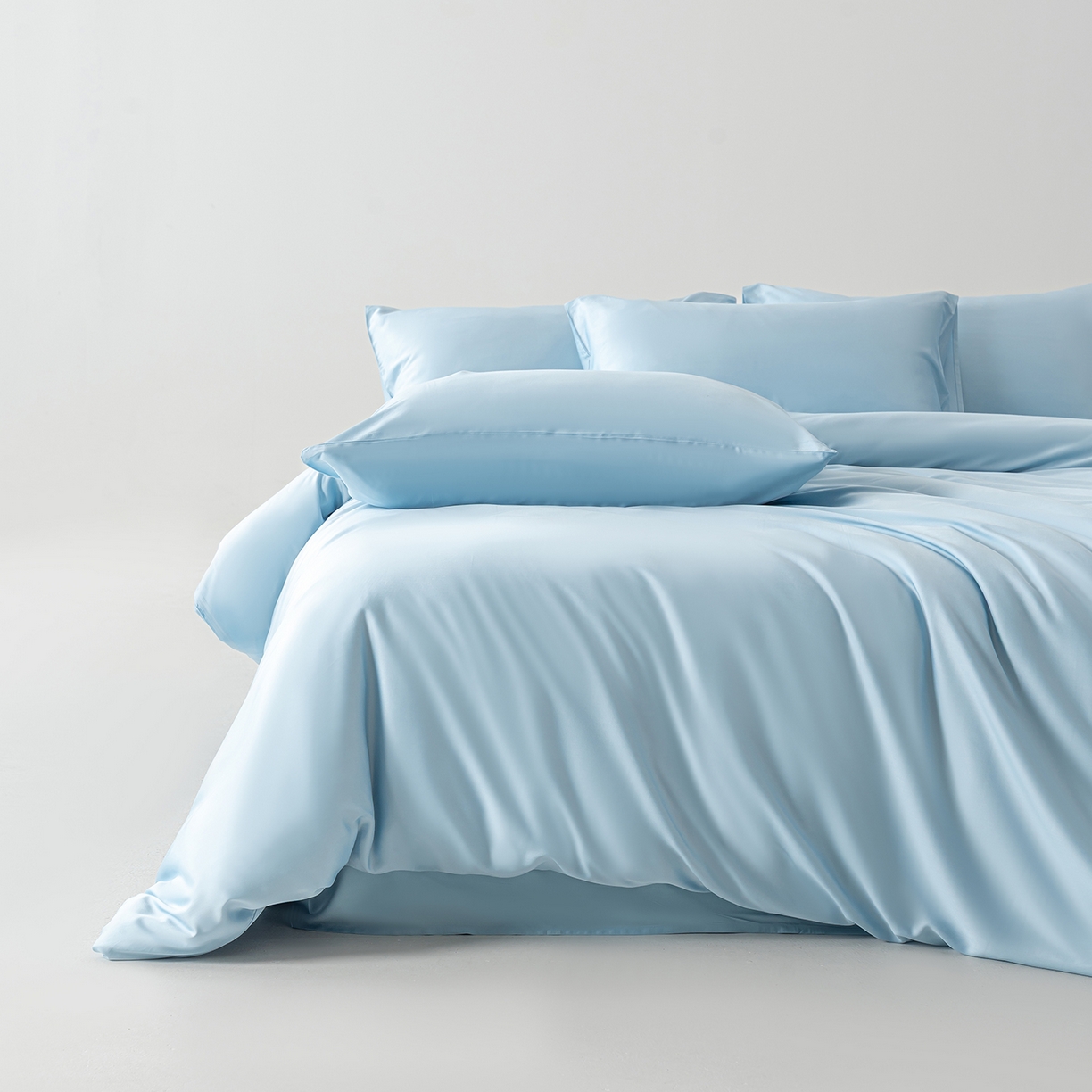 91家纺网 家纺一手货源 找家纺 轩和家居 2026新款60支竹纤维四件套天竹A类婴幼儿级别天然抑菌 天蓝