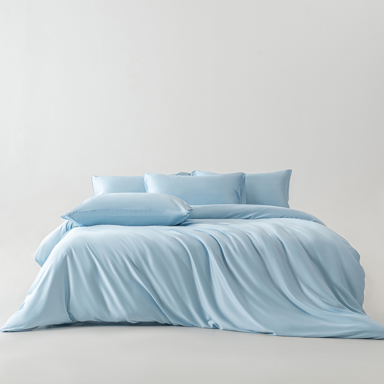 91家纺网 家纺一手货源 找家纺 轩和家居 2026新款60支竹纤维四件套天竹A类婴幼儿级别天然抑菌 天蓝