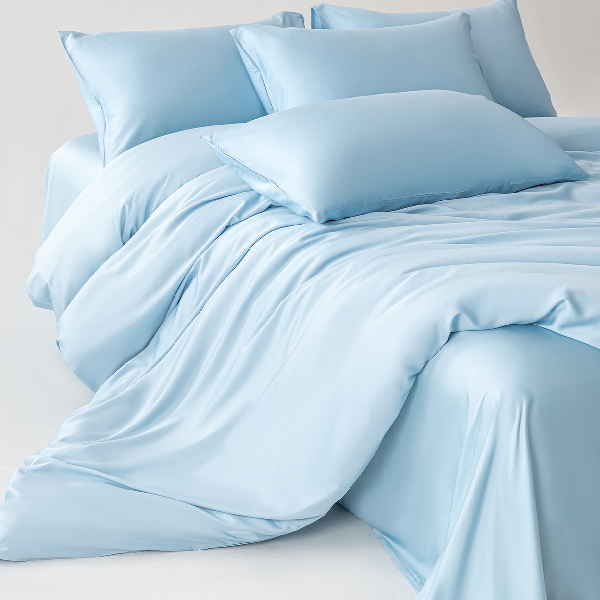 91家纺网 家纺一手货源 找家纺 轩和家居 2026新款60支竹纤维四件套天竹A类婴幼儿级别天然抑菌 天蓝