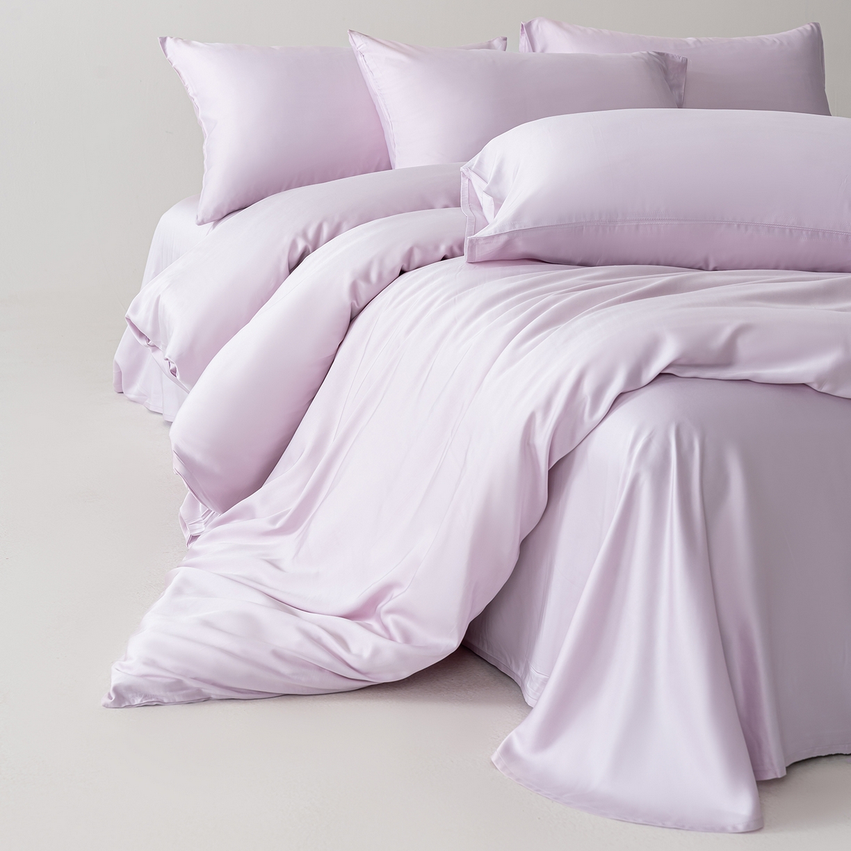 91家纺网 家纺一手货源 找家纺 轩和家居 2026新款60支竹纤维四件套天竹A类婴幼儿级别天然抑菌 淡紫