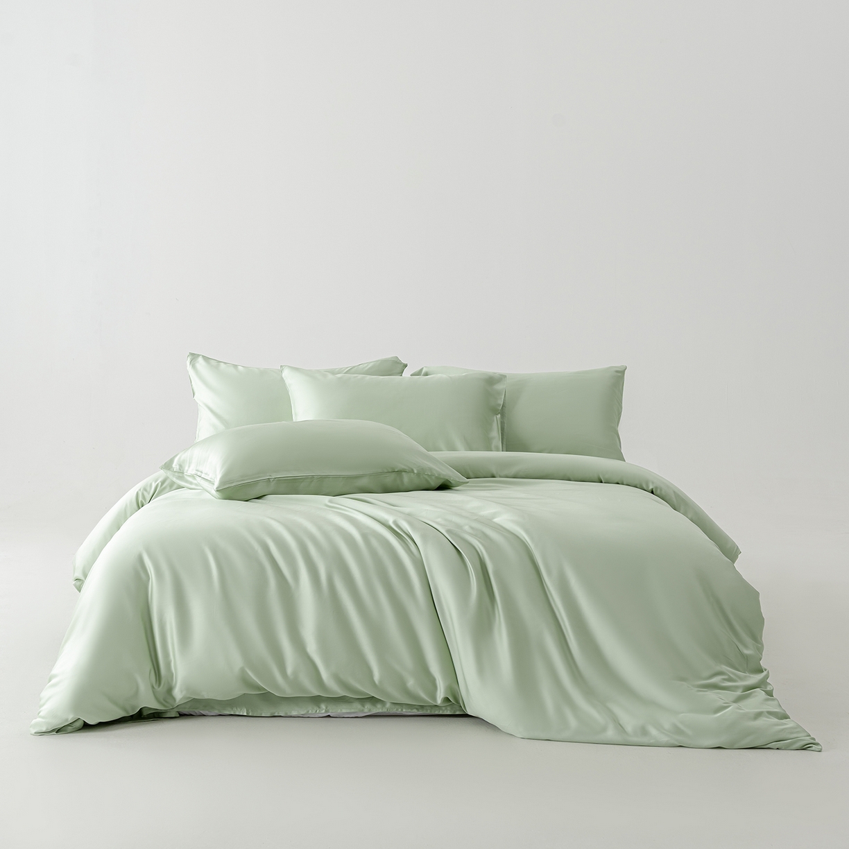 91家纺网 家纺一手货源 找家纺 轩和家居 2026新款60支竹纤维四件套天竹A类婴幼儿级别天然抑菌 淡绿