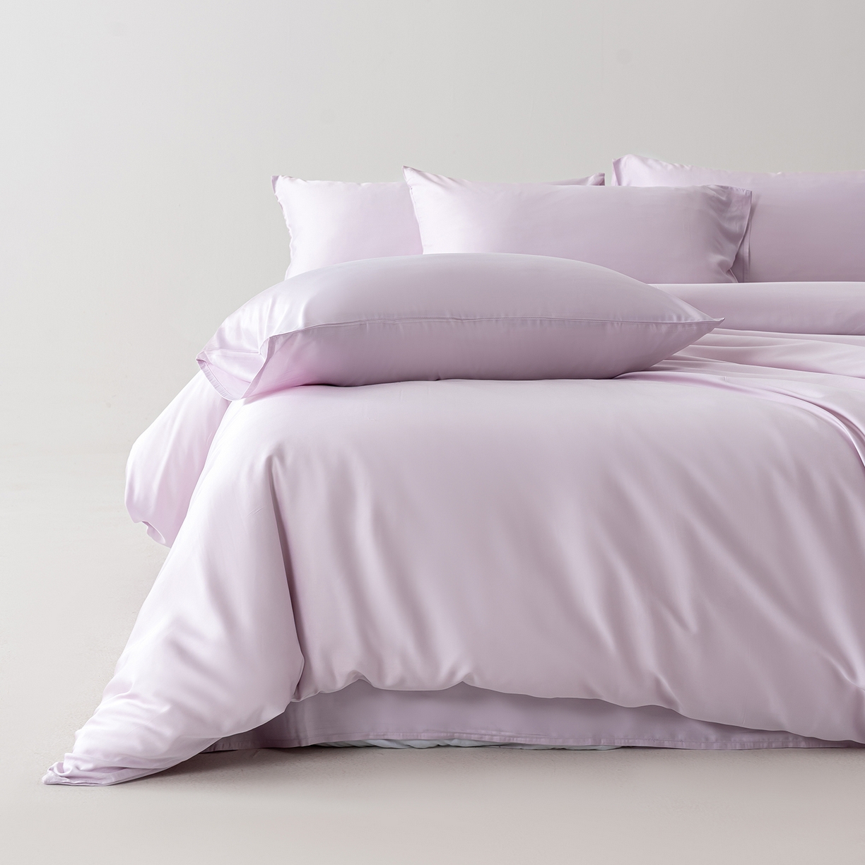 91家纺网 家纺一手货源 找家纺 轩和家居 2026新款60支竹纤维四件套天竹A类婴幼儿级别天然抑菌 淡紫