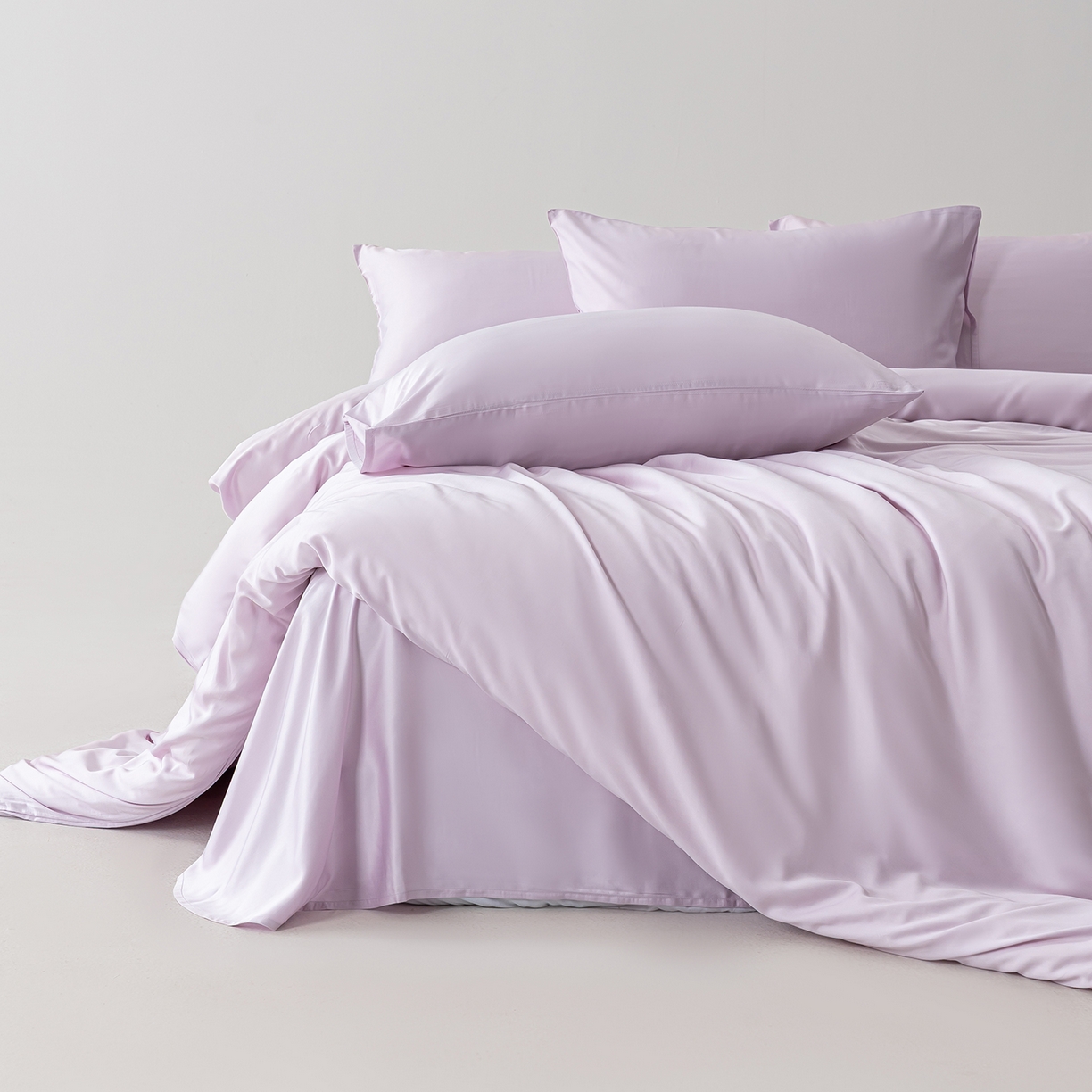 91家纺网 家纺一手货源 找家纺 轩和家居 2026新款60支竹纤维四件套天竹A类婴幼儿级别天然抑菌 淡紫