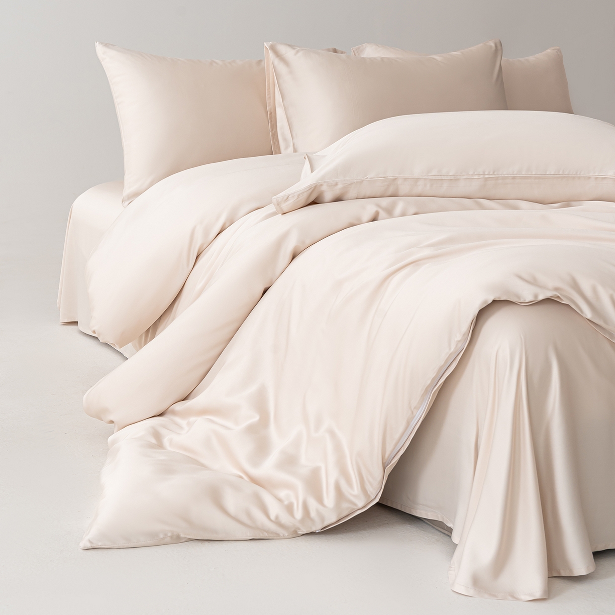 91家纺网 家纺一手货源 找家纺 轩和家居 2026新款60支竹纤维四件套天竹A类婴幼儿级别天然抑菌 奶咖