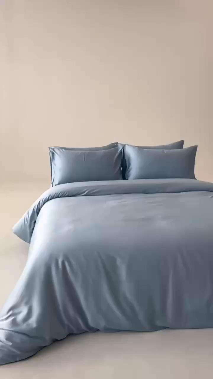 91家纺网 家纺一手货源 找家纺 轩和家居 2026新款60支竹纤维四件套天竹A类婴幼儿级别天然抑菌 天蓝