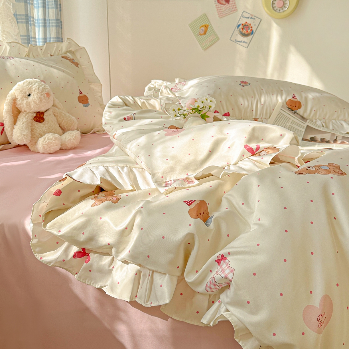 91家纺网 家纺一手货源 找家纺 （总）老K (原美阁） 2026新款韩版冰丝四件套公主花边水洗真丝四件套