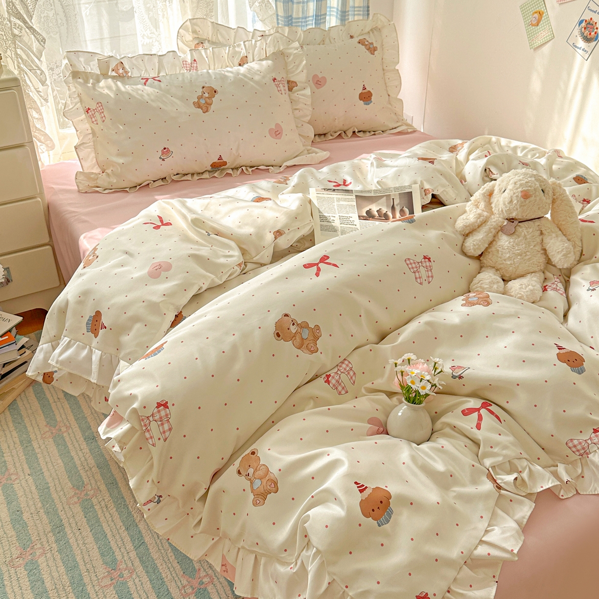 91家纺网 家纺一手货源 找家纺 （总）老K (原美阁） 2026新款韩版冰丝四件套公主花边水洗真丝四件套