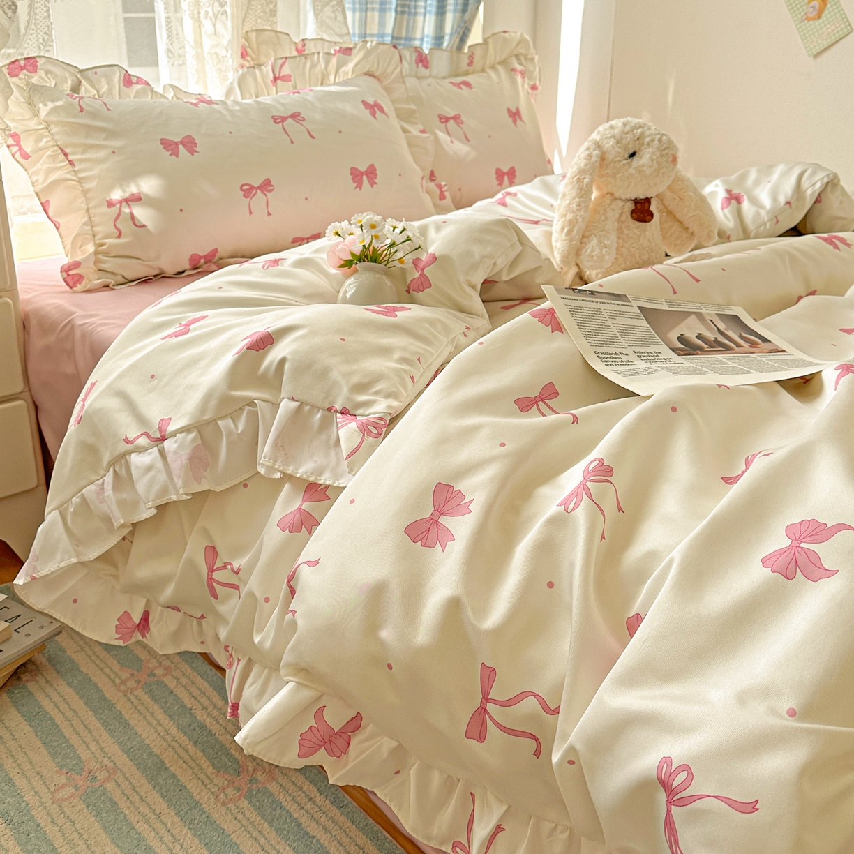 91家纺网 家纺一手货源 找家纺 （总）老K (原美阁） 2026新款韩版冰丝四件套公主花边水洗真丝四件套