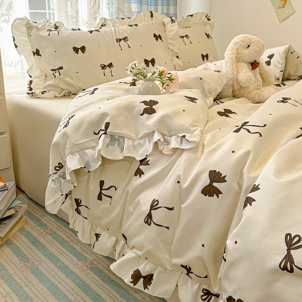 91家纺网 家纺一手货源 找家纺 （总）老K (原美阁） 2026新款韩版冰丝四件套公主花边水洗真丝四件套